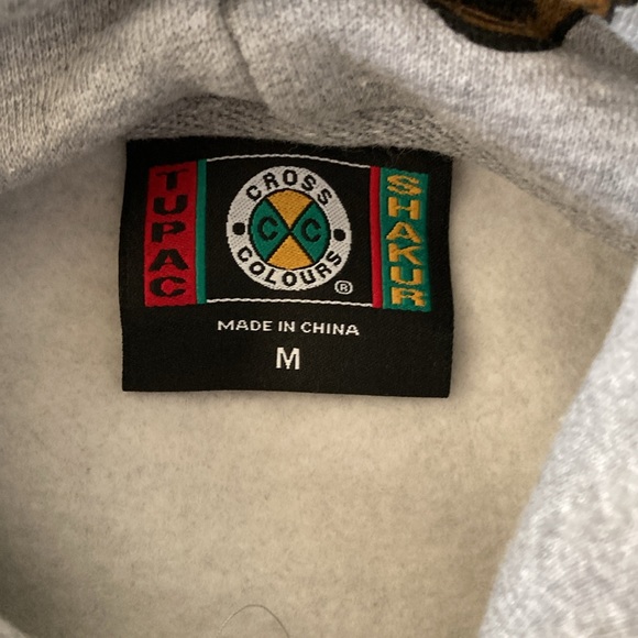 Tupac Cross Colours Hoodie Sweatshirt Size M Gray Green Brown 2Pac Tupac Shakur - Picture 6 of 7